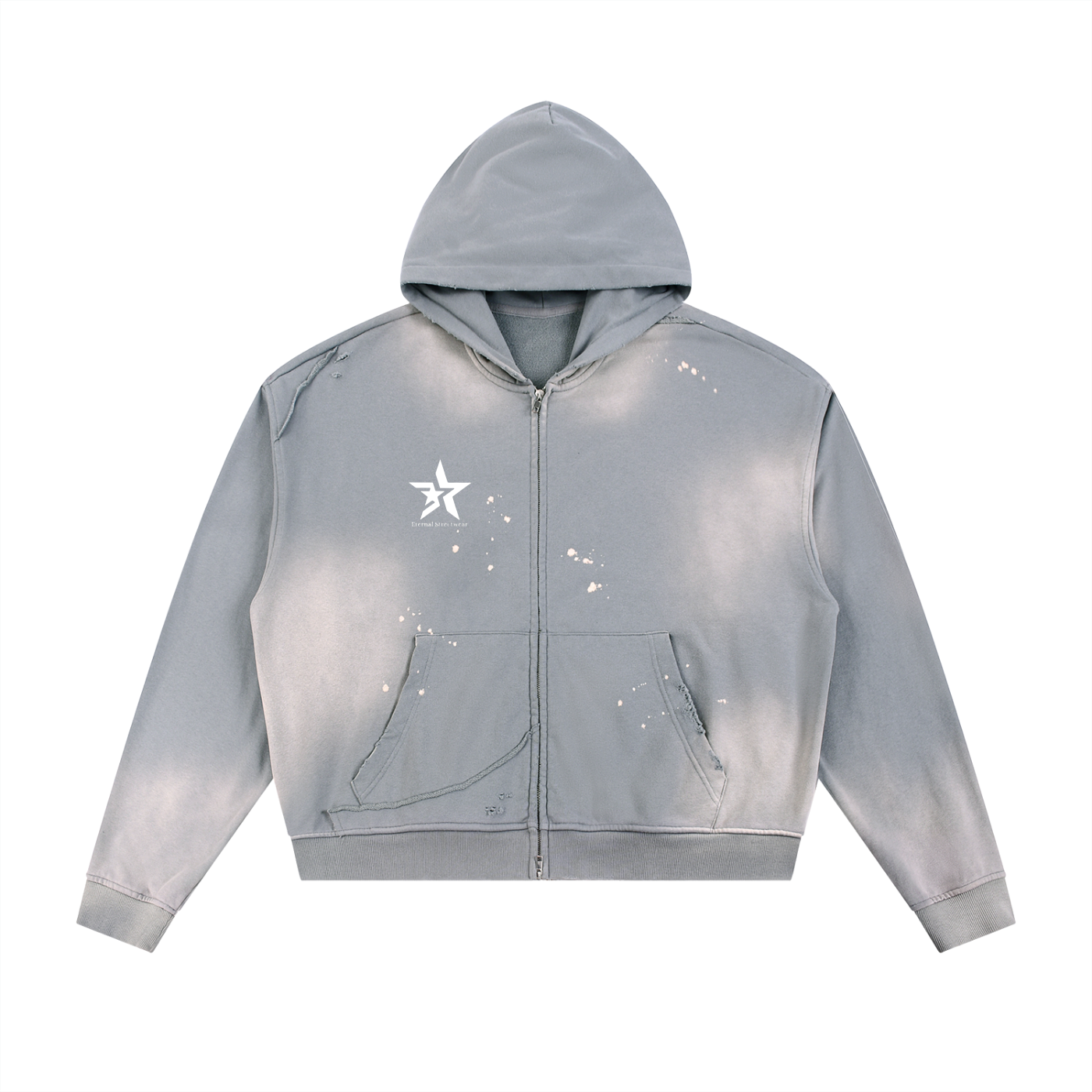 Sun Fade Frayed Raw Edge Fleece Zip Hoodie