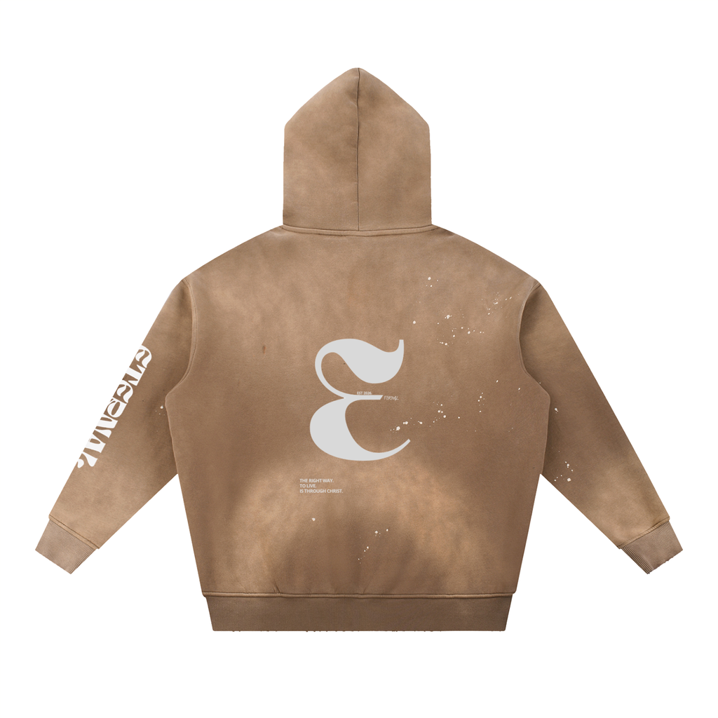 Vintage Washed Frayed Fleece Hoodie