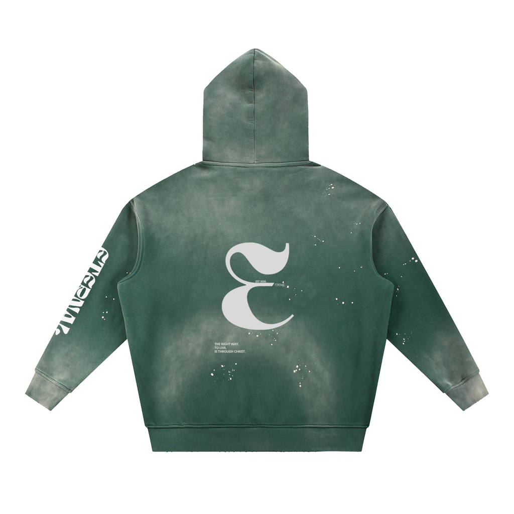 Vintage Washed Frayed Fleece Hoodie