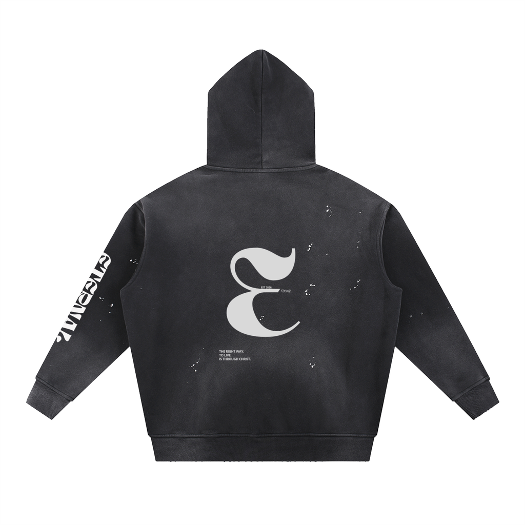 Vintage Washed Frayed Fleece Hoodie