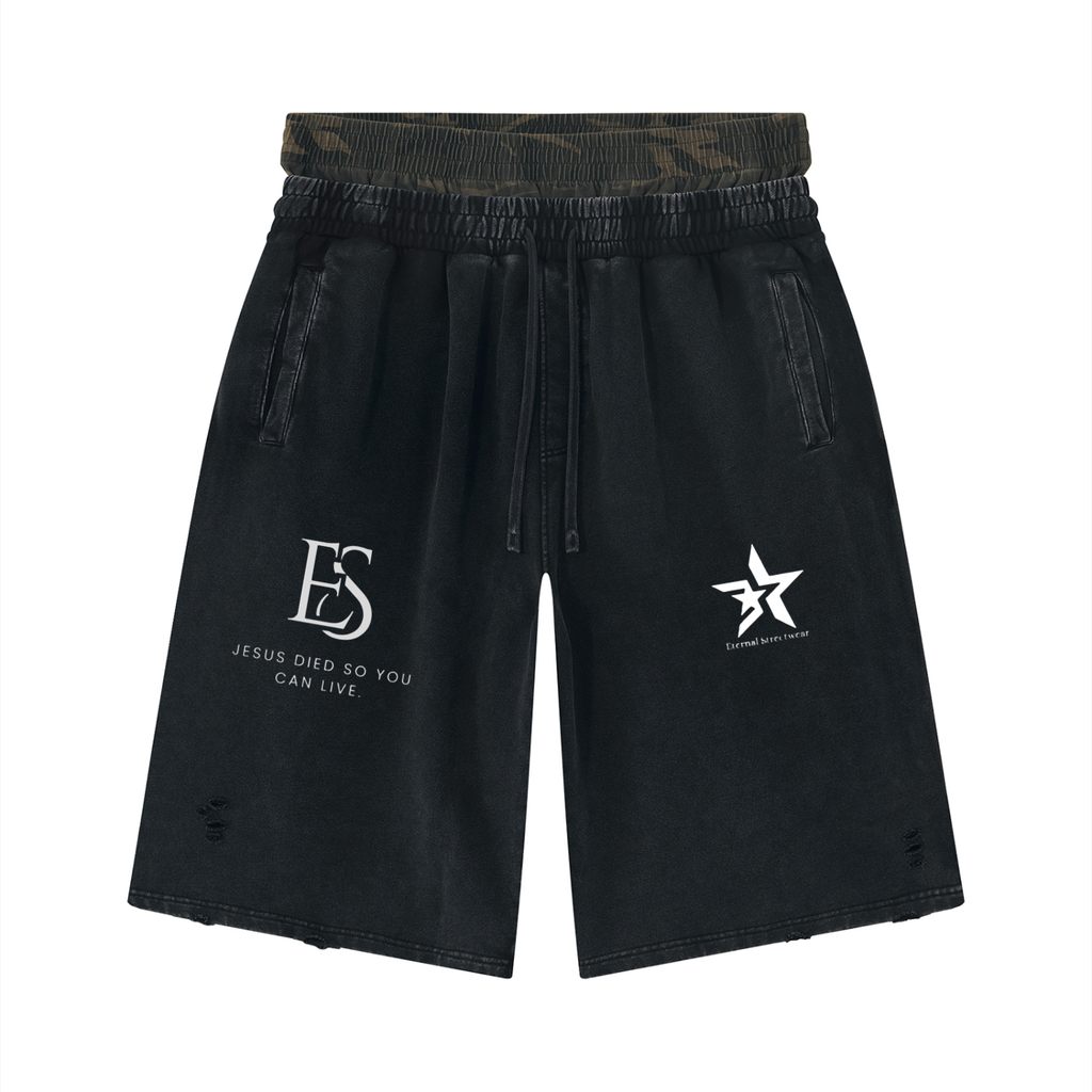 Unisex Vintage Wash Distressed Wide Leg Shorts