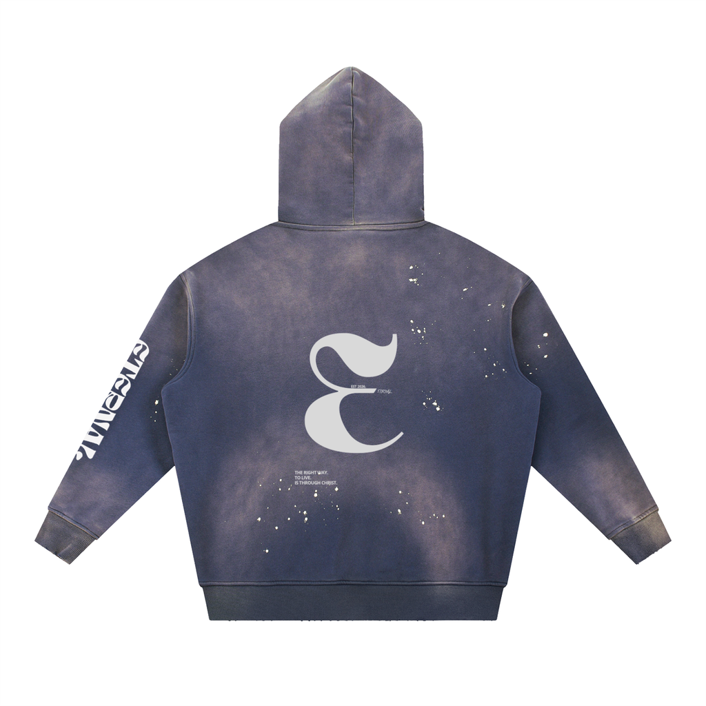 Vintage Washed Frayed Fleece Hoodie