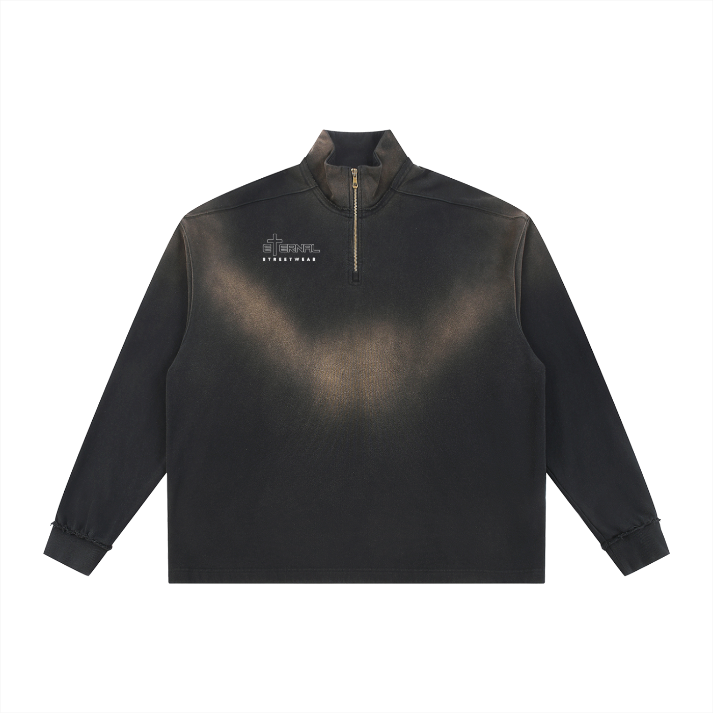 Sun Fade Raw Edge Quarter-Zip Sweatshirt