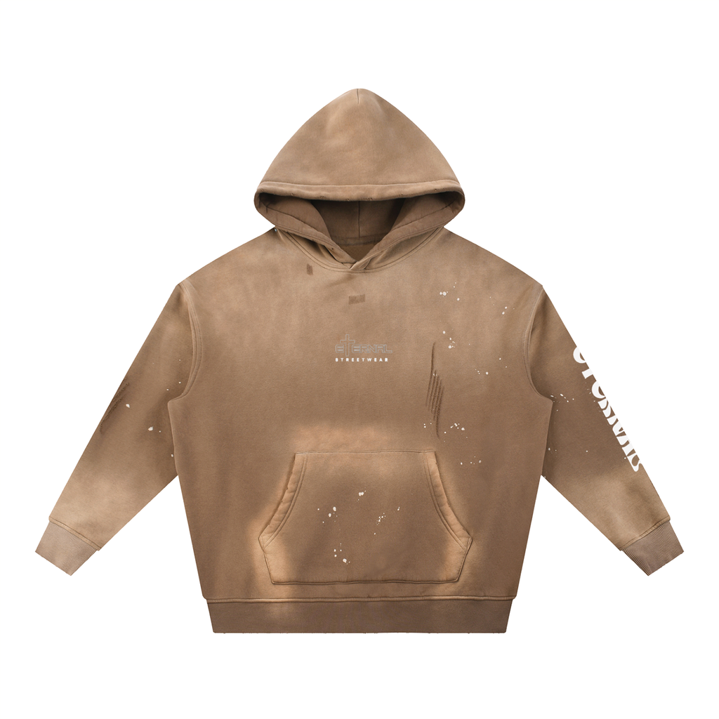 Vintage Washed Frayed Fleece Hoodie