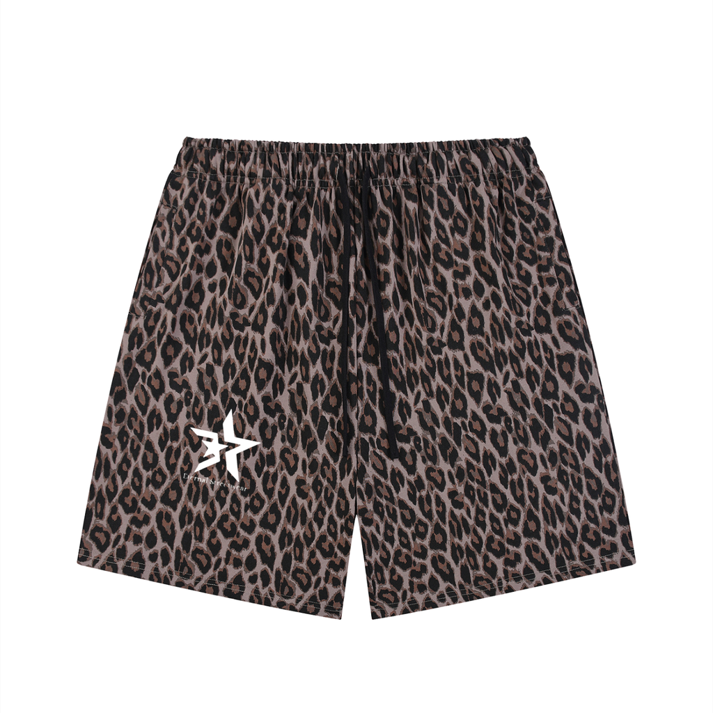 Unisex Heavyweight Leopard Drawstring Shorts