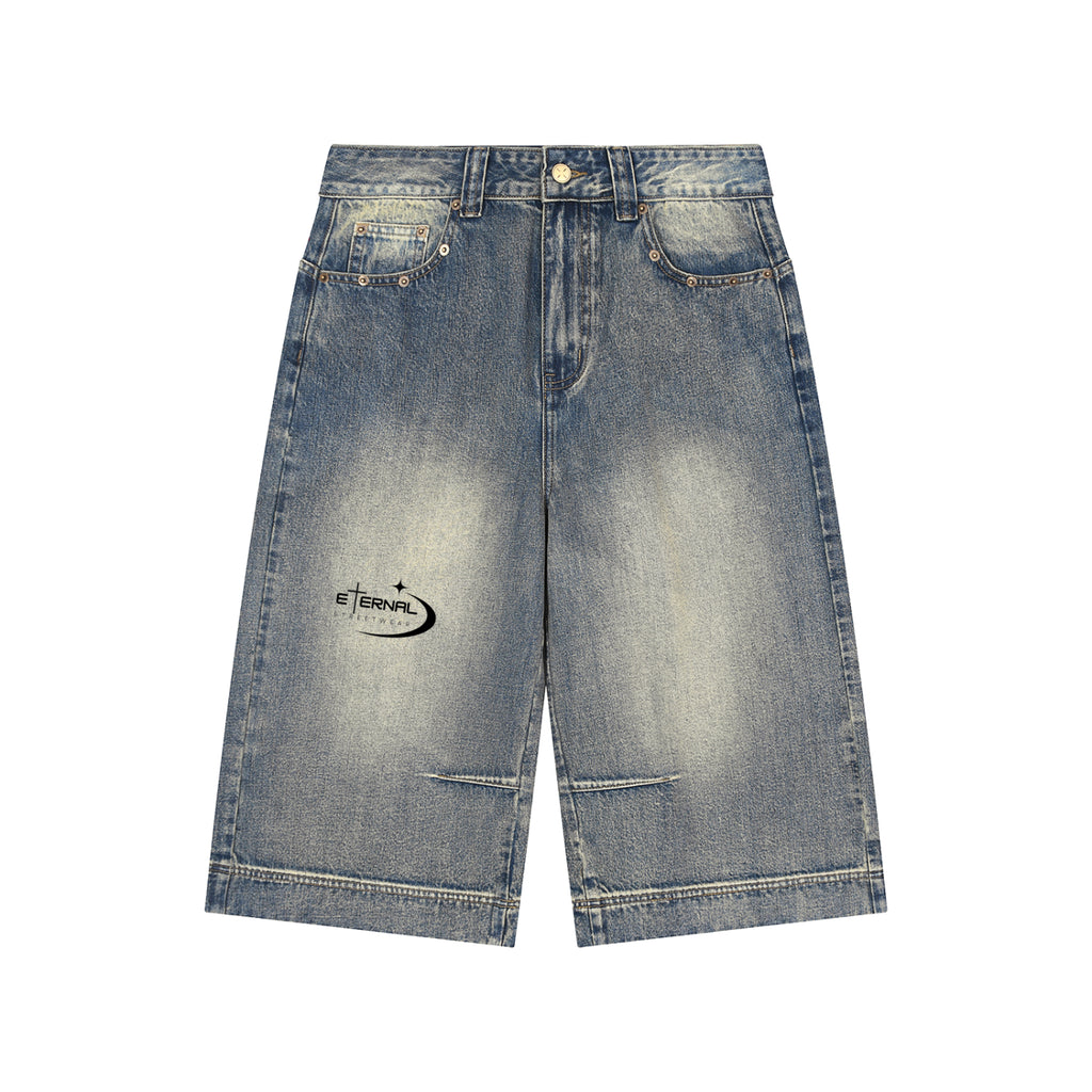 Vintage Wash Baggy Denim Shorts